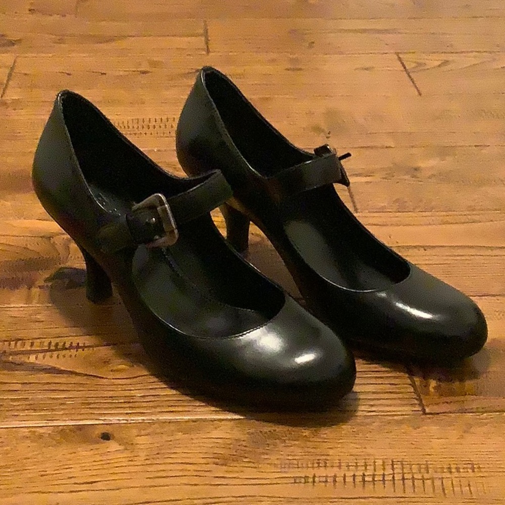 Franco Sarto Black Heels with Silver Buckle